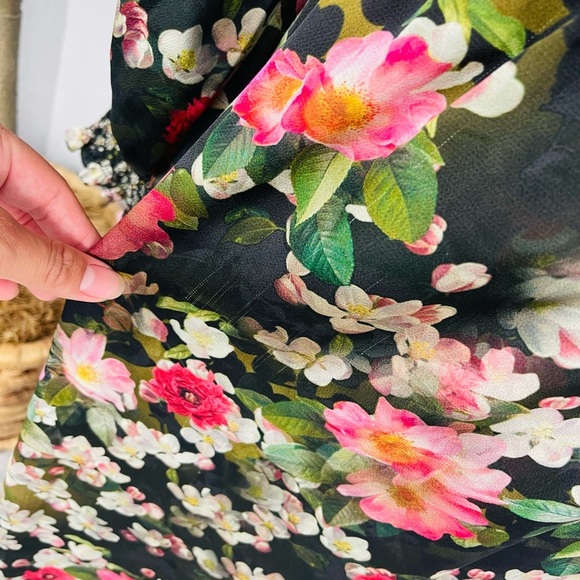 JayGodFrey Black Sheer Floral Smocked Sleeve Smocked Chiffon Style Dress - Picture 6 of 8